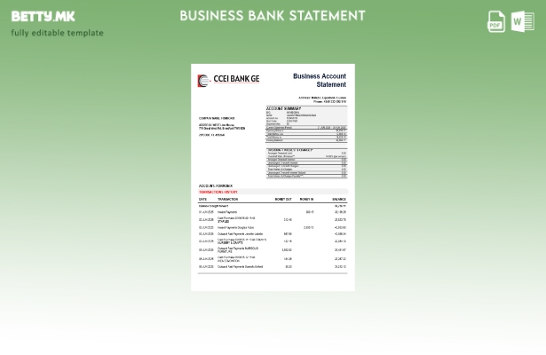 Модерен стил на CCEI Bank Извод на сметка за деловна компанија Шаблон за Word и 